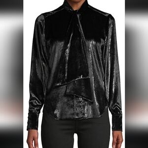 Frame Metallic Velvet Tie Neck Top,sz L *NWT